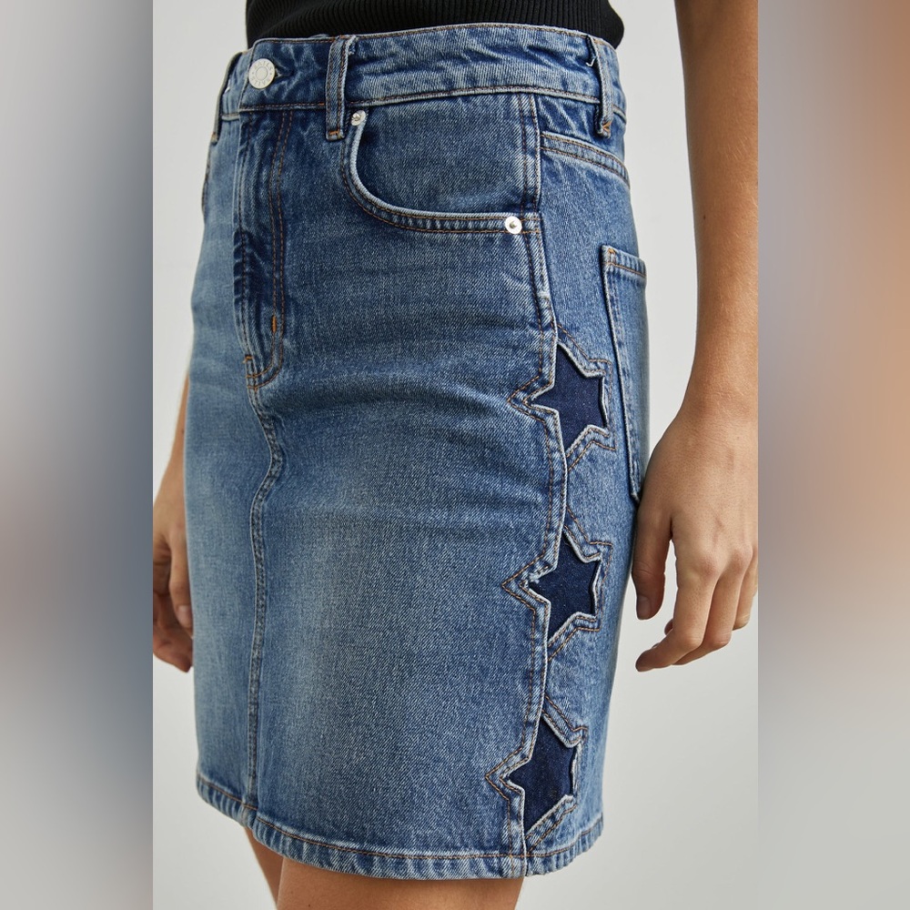Rails 26 Womens Blue Denim Straight-Leg Jean Skirt with Star Appliqué